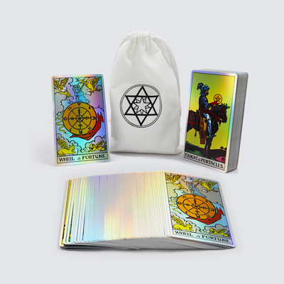 ซื้อ ไพ่ทาโรต์เลเซอร์พรีเมี่ยมแบบกำหนดเองสำหรับผู้เริ่มต้นขายส่งไพ่ทาโรต์แม่มดขนาดปกติบรรจุในถุงผ้าสีขาว online manufacture