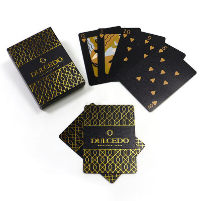 Custom Design Matte Gold Foil Poker Cards with 310gsm Black Core Paper and Luxury Geometric Pattern
